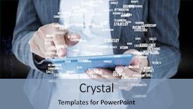  Presentation with coding binary code blue polygonal - Presentation design having her tablet against shiny spiral background and a light blue colored foreground