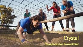  Presentation with training camp - Presentation having her teammates during obstacle course background and a tawny brown colored foreground