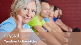  Presentation with senior fitness - Colorful PPT layouts enhanced with her thumbs up in spinning backdrop and a coral colored foreground