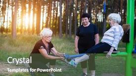  Presentation with elderly health - Presentation design featuring her to do exercises health background and a tawny brown colored foreground