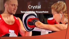  Presentation with fight two boxer boxing - Cool new PPT theme with class battle - female boxer throwing right cross backdrop and a tawny brown colored foreground