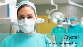  Presentation with healthcare workers - Slides enhanced with her uniform in the operation background and a cyan colored foreground