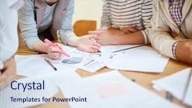  Presentation with economic development in industry - Presentation design with her viewpoint about financial development background and a sky blue colored foreground