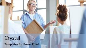  Presentation with contemporary art - PPT theme with her vision of contemporary art background and a light blue colored foreground