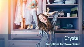  Presentation with closet - Presentation with her wardrobe holding shoes background and a ocean colored foreground