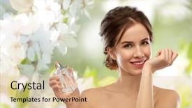  Presentation with cherry blossom - Slides featuring smelling perfume from her wrist background and a coral colored foreground