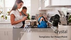  Presentation with baby food - PPT theme with her young baby while she background and a mint green colored foreground