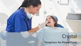  Presentation with dental pediatric - Slides enhanced with her young patient in dental background and a light blue colored foreground