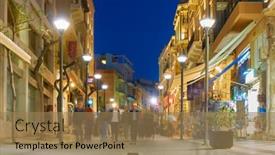  Presentation with city people walking - Presentation theme enhanced with heraklion-crete-greece-april-26 background and a coral colored foreground