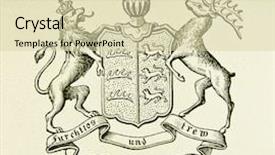  Presentation with album - Audience pleasing PPT theme consisting of heraldry - coat of arms of kingdom backdrop and a soft green colored foreground