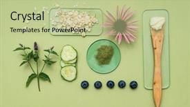  Presentation with cosmetic - Theme having herb extract - ingredients for cosmetic background and a mint green colored foreground