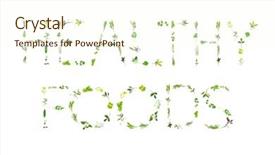  Presentation with foods - Audience pleasing theme consisting of feverfew - herb leaf sprigs spelling backdrop and a cream colored foreground