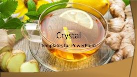  Presentation with tea cup - Presentation having herb medicine - cup of ginger tea background and a coral colored foreground