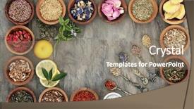  Presentation with alternative medicine - Amazing slide set having oriental herbal nutrients - herb tea selectionn in wooden backdrop and a gray colored foreground