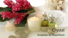  Presentation with oils - Amazing slides having herbal alternative therapies - body care- essential oils flowers backdrop and a coral colored foreground