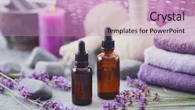  Presentation with aromatherapy oil - Amazing PPT theme having herbal ball thai - bottle of aromatherapy lavender oil backdrop and a coral colored foreground