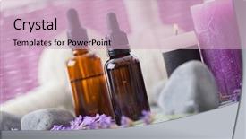  Presentation with aromatherapy oil - Slide deck having herbal ball thai - bottle of aromatherapy lavender oil background and a soft green colored foreground