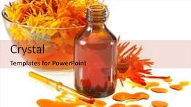  Presentation with aromatherapy oil - PPT theme consisting of herbal calendula in the glass background and a red colored foreground