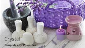  Presentation with spa herbal balls - Cool new presentation theme with herbal compress balls for spa treatment and lavender - beauty treatment backdrop and a light gray colored foreground