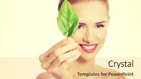  Presentation with beautiful green - Amazing slide set having herbal cosmetics - beautiful caucasian topless woman backdrop and a lemonade colored foreground