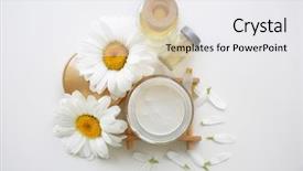  Presentation with chamomile - Amazing slide set having herbal cosmetics - cosmetic cream and chamomile flowers backdrop and a white colored foreground