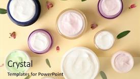  Presentation with herbal - Audience pleasing PPT theme consisting of herbal cosmetics - jars of body cream backdrop and a lemonade colored foreground
