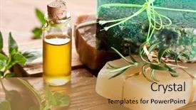  Presentation with herbal - PPT theme having herbal cosmetics - pieces of natural soap background and a yellow colored foreground