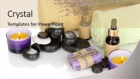  Presentation with herbal cosmetics - PPT theme enhanced with herbal cosmetics - spa setting isolated on white background and a coral colored foreground