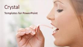  Presentation with chewing gum - Audience pleasing presentation theme consisting of herbal dental - closeup of youngl girl taking backdrop and a sky blue colored foreground