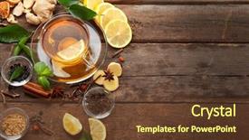  Presentation with tea cup - Presentation design consisting of herbal drink - cup of tea with ginger background and a tawny brown colored foreground