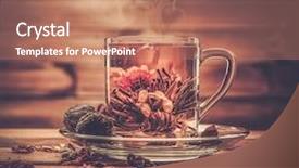  Presentation with herbal - PPT layouts with herbal drink - glass cup with tea flower background and a coral colored foreground
