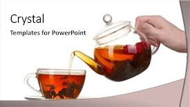  Presentation with black tea - Amazing PPT theme having herbal drink - glass teapot pouring black tea backdrop and a white colored foreground