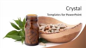  Presentation with herbal medicine capsules - Slide set with beautiful town of otranto and its beach amazing sea colors salento peninsula puglia region italy background and a light blue colored foreground