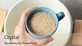  Presentation with quinoa - Audience pleasing PPT theme consisting of herbal free - female hand holding cup backdrop and a  colored foreground