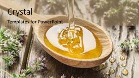  Presentation with herbal - Amazing slide set having wooden table surrounded with levender backdrop and a coral colored foreground