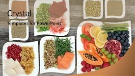  Presentation with food fish - PPT theme consisting of herbal medicine to suppress appetite background and a coral colored foreground