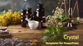  Presentation with herbal medicine - PPT theme enhanced with herbal medicines - natural medicine on wooden table background and a tawny brown colored foreground