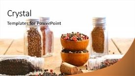  Presentation with rustic old wood texture - Beautiful PPT theme featuring herbal powder - spice glass containers on old backdrop and a  colored foreground