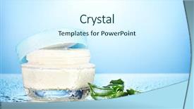  Presentation with water droplets - Cool new PPT theme with herbal product - opened glass jar of cream backdrop and a sky blue colored foreground