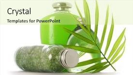  Presentation with herbal cosmetics - PPT theme featuring herbal product - spa cosmetics series cosmetics bottles background and a soft green colored foreground
