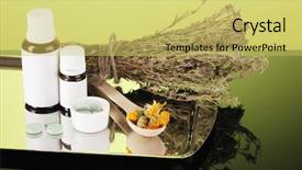  Presentation with homeopathy - Slide deck consisting of herbal remedies - bottles of medicines and herbs background and a  colored foreground