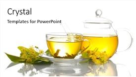  Presentation with cup of lemon tea - Slide deck featuring herbal remedies - cup and teapot of linden background and a white colored foreground