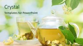  Presentation with cup of lemon tea - Amazing theme having herbal remedies - teapot and cup with linden backdrop and a mint green colored foreground