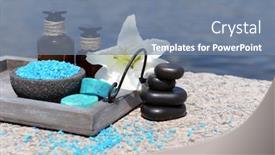  Presentation with herbal - Cool new PPT theme with herbal remedies for massage on wooden tray outdoor backdrop and a seafoam green colored foreground