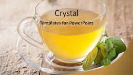  Presentation with sage - Slide set with herbal sage tea with green leaf in glass cup background and a lemonade colored foreground