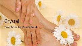  Presentation with herbal - Colorful slide set enhanced with herbal spa feet and hands with daisy flowers backdrop and a coral colored foreground