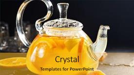  Presentation with ginger - PPT theme having herbal tea - tangerine ginger tea background and a gold colored foreground
