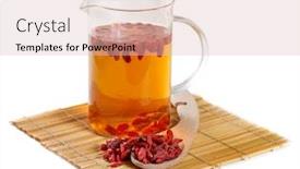  Presentation with goji - Presentation with herbal tea from goji berries background and a lemonade colored foreground