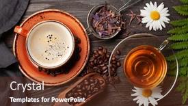  Presentation with tea cup - Presentation design consisting of herbal-tea-in-teapot background and a tawny brown colored foreground