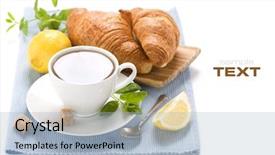  Presentation with blue mint - Slide deck with herbal tea mint lemon and croissants on blue napkin with sample text background and a light blue colored foreground